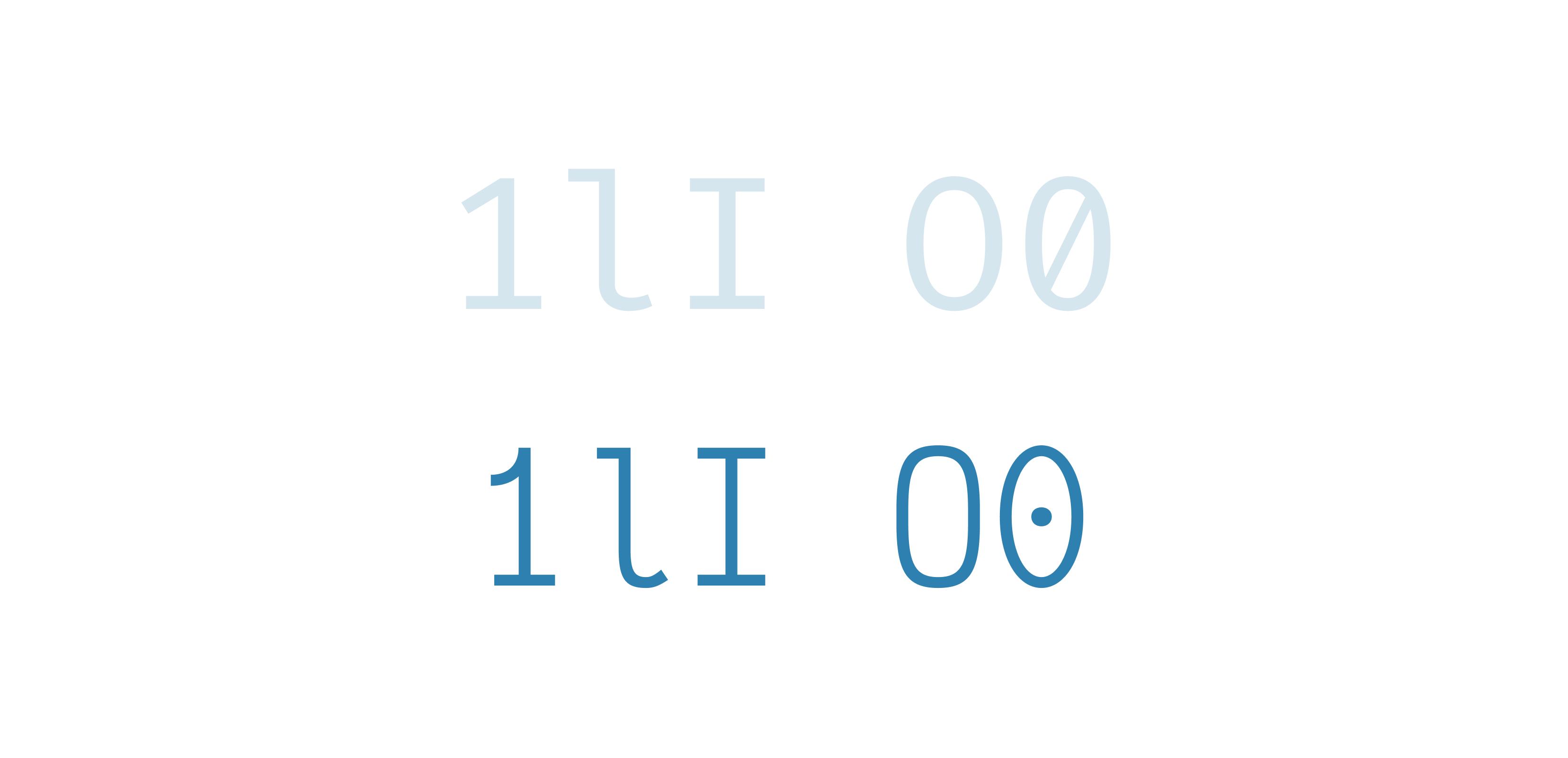 <strong>Fig 19</strong>: Victor Mono scores well on legibility. Again, notice the similarity to Fira Code in designs of key characters.