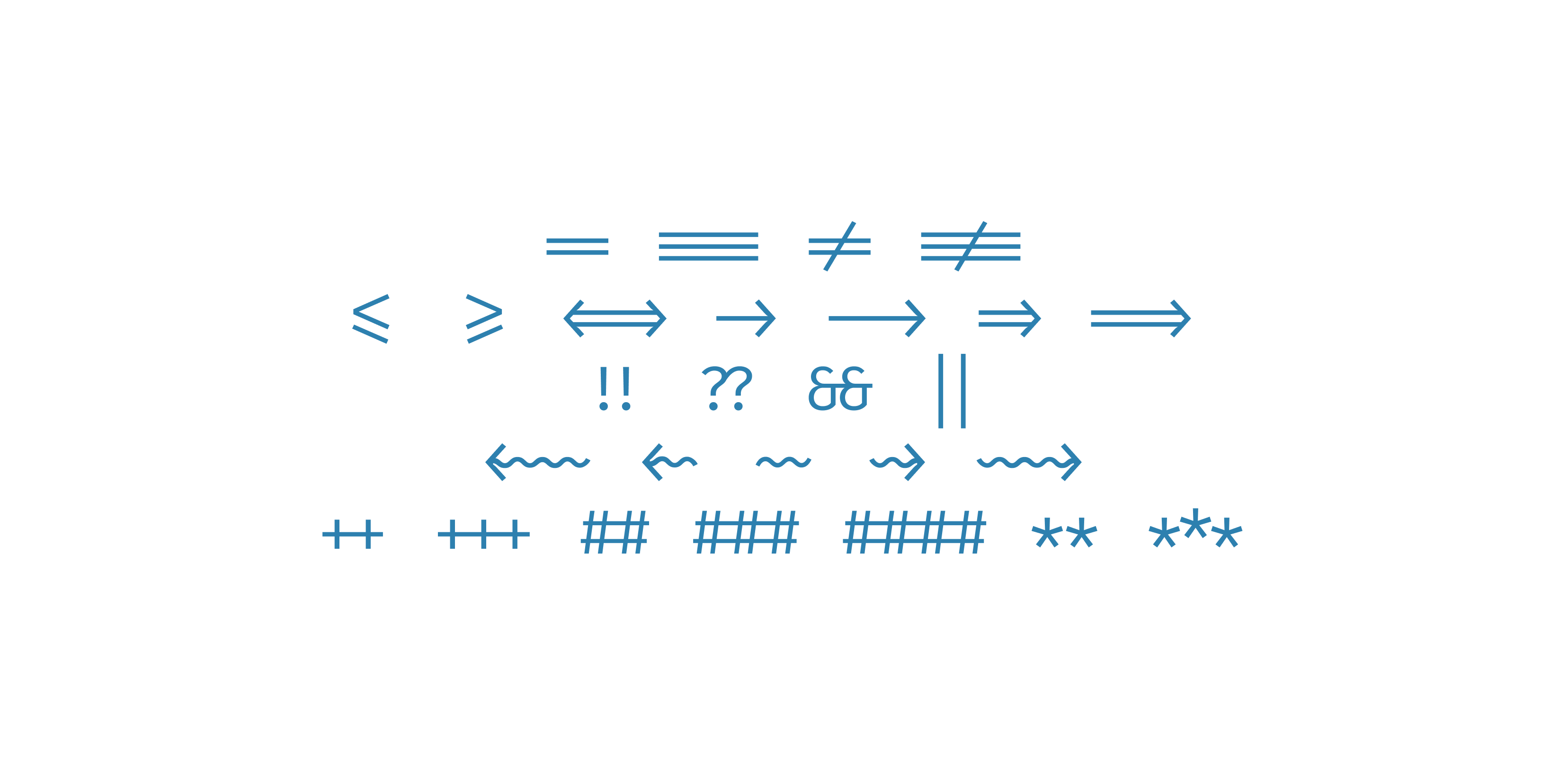 <strong>Fig 21</strong>: Because SF Mono is “Ligaturised” it has the same coding ligatures as Fira Code.