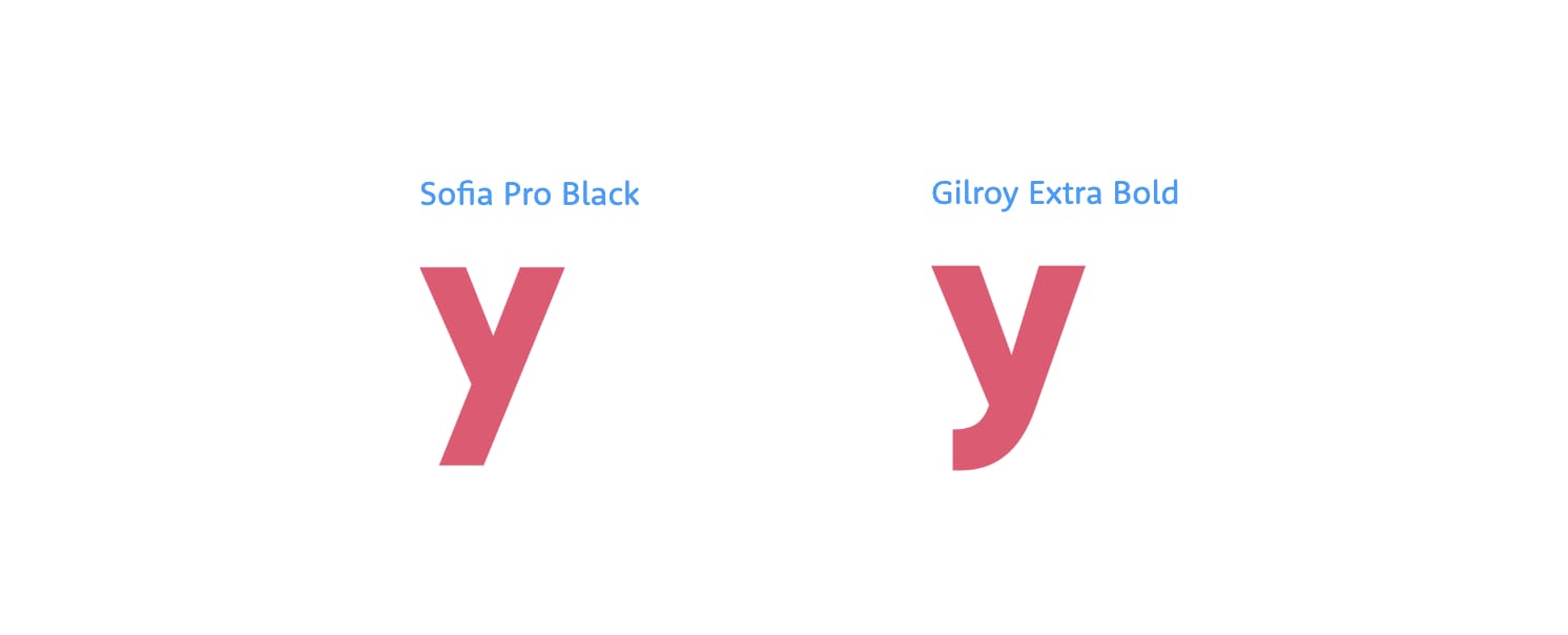 Two styles of descenders: very sharp, abrupt and cold on the left, curled and thus slightly warmer and more pleasant on the right.