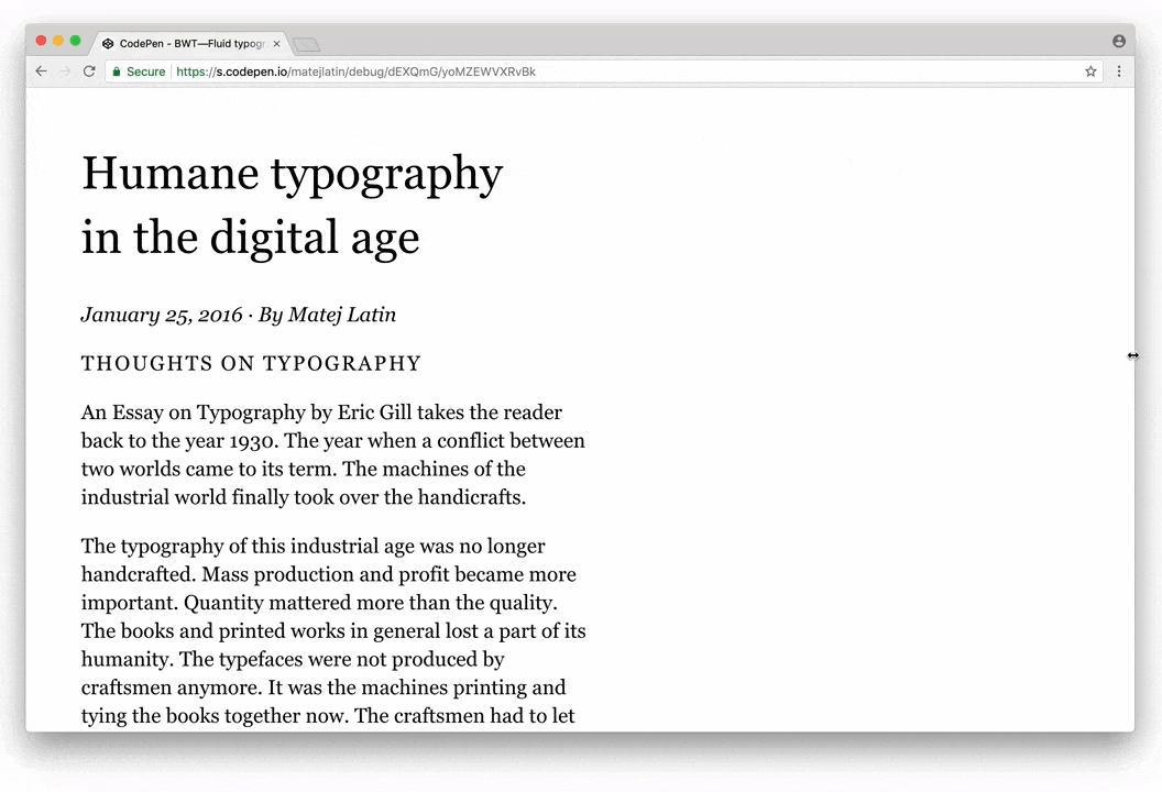 CSS locks in action. Font sizes change only in the specified range.